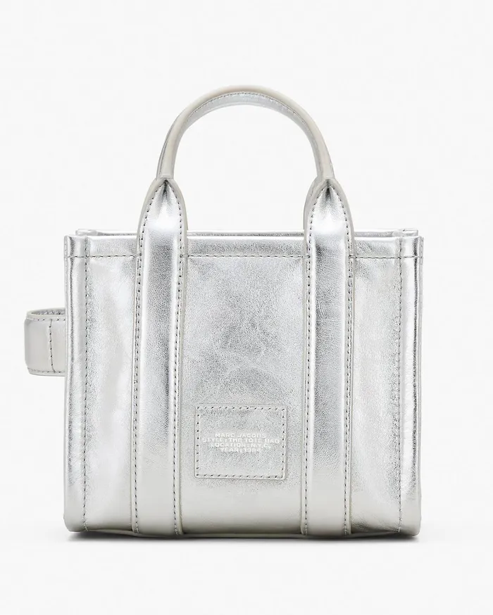 Marc Jacobs Mini Bags Women The Metallic Leather Crossbody Tote Bag Metallic Silver
