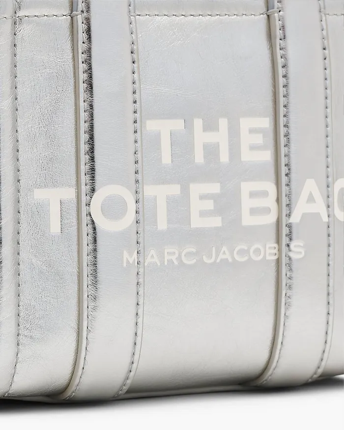 Marc Jacobs Mini Bags Women The Metallic Leather Crossbody Tote Bag Metallic Silver
