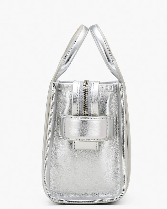 Marc Jacobs Mini Bags Women The Metallic Leather Crossbody Tote Bag Metallic Silver