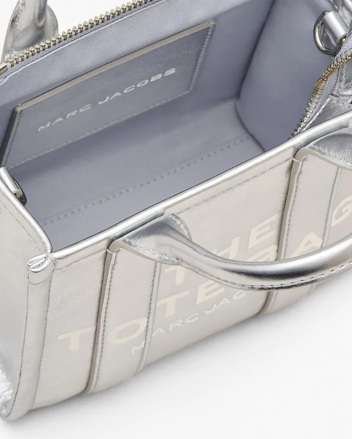 Marc Jacobs Mini Bags Women The Metallic Leather Crossbody Tote Bag Metallic Silver