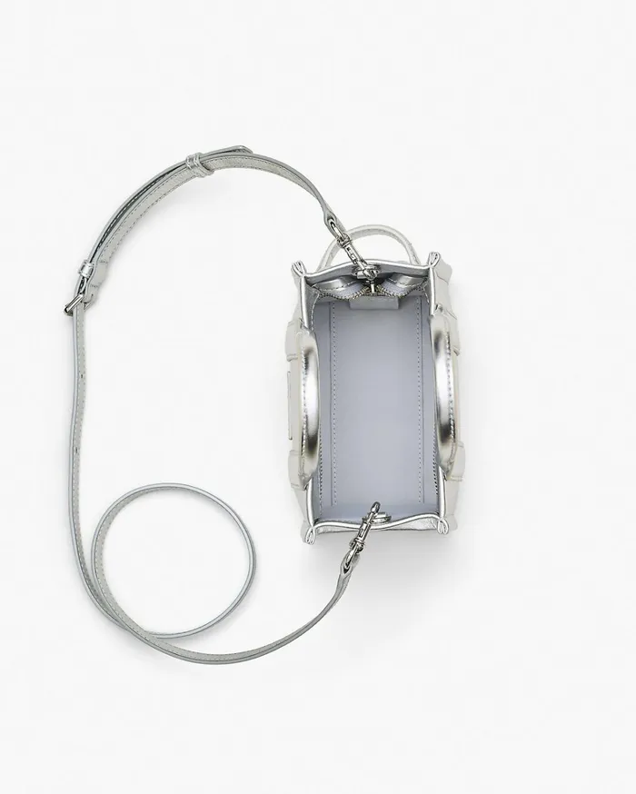 Marc Jacobs Mini Bags Women The Metallic Leather Crossbody Tote Bag Metallic Silver