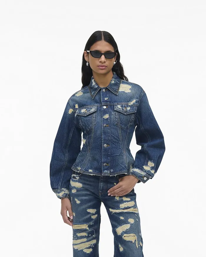 Marc Jacobs Outerwear Women The Rip And Repair Fluted Denim Jacket Punk Indigo Marc Jacobs Outerwear Women The Rip And Repair Fluted Denim Jacket Punk Indigo