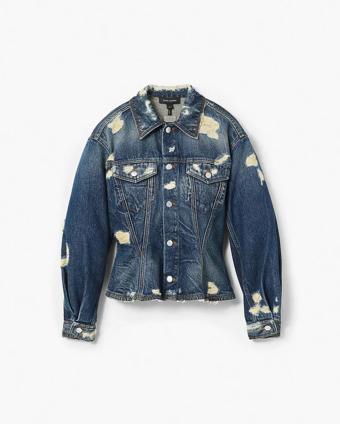 Marc Jacobs Outerwear Women The Rip And Repair Fluted Denim Jacket Punk Indigo