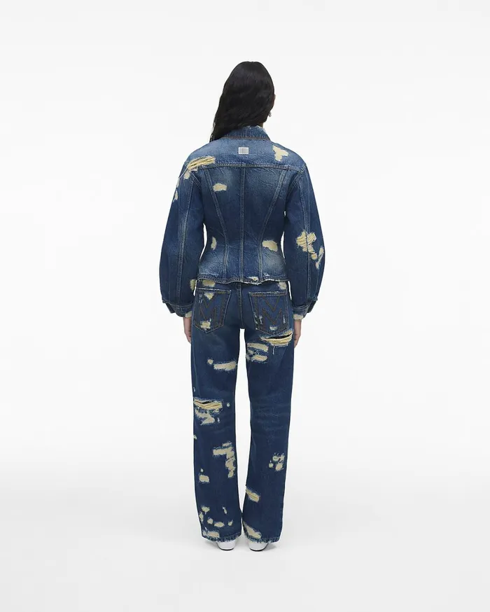 Marc Jacobs Outerwear Women The Rip And Repair Fluted Denim Jacket Punk Indigo