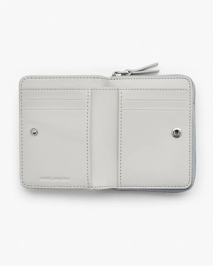 Marc Jacobs Small Wallets Women The Metallic Leather Mini Compact Wallet Metallic Silver