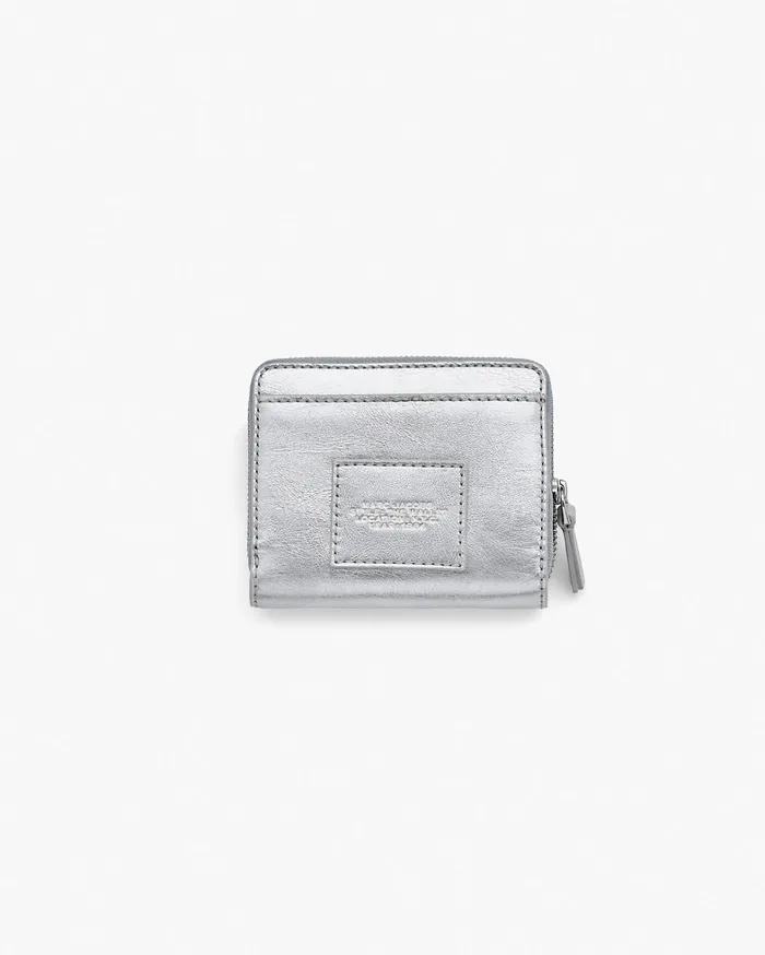 Marc Jacobs Small Wallets Women The Metallic Leather Mini Compact Wallet Metallic Silver