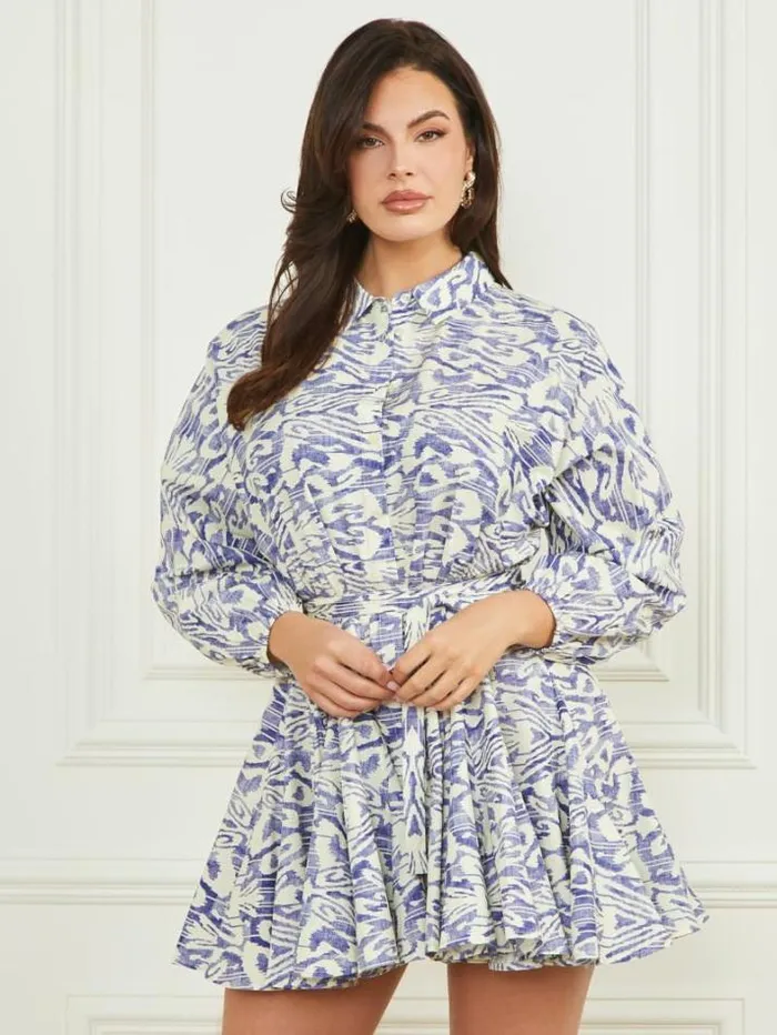 Marciano Abbie Shirtdress Substance Blue Print Women Dresses Marciano Abbie Shirtdress Substance Blue Print Women Dresses