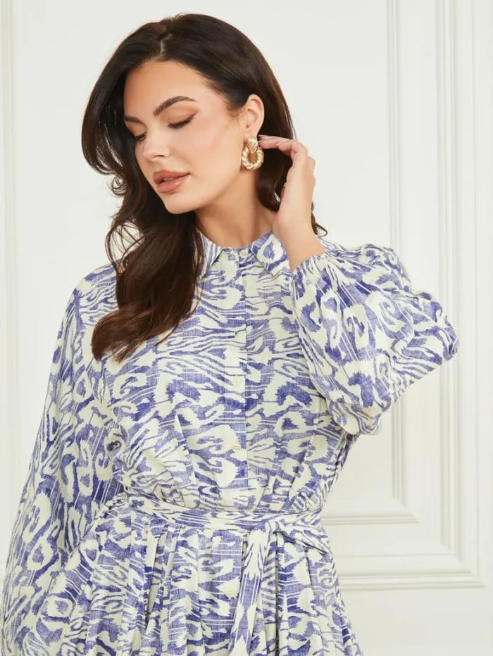 Marciano Abbie Shirtdress Substance Blue Print Women Dresses Marciano Abbie Shirtdress Substance Blue Print Women Dresses
