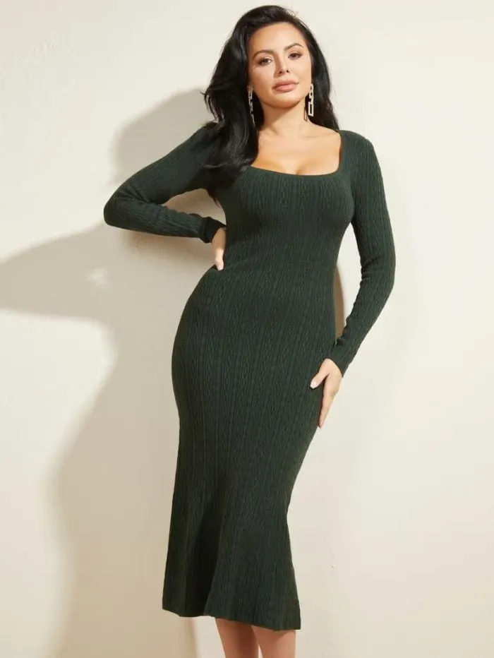 Marciano Abigail Sweater Dress Chenille Green Women Dresses