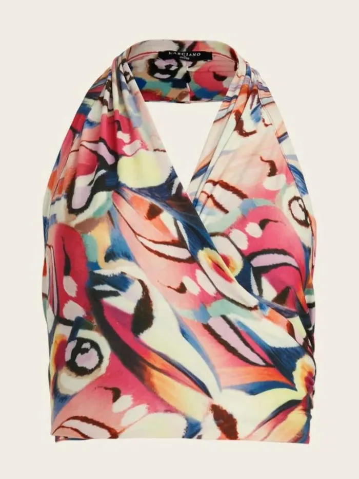 Marciano Anise Crop Halter Top Wonderland Print Women Tops And Sweaters