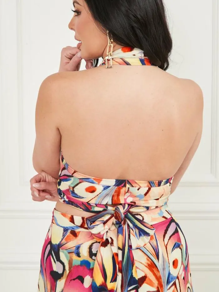 Marciano Anise Crop Halter Top Wonderland Print Women Tops And Sweaters