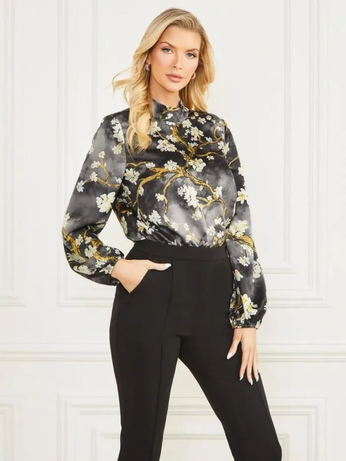 Marciano Blossom Blouse Blossom Black Cave Print Women Tops And Sweaters