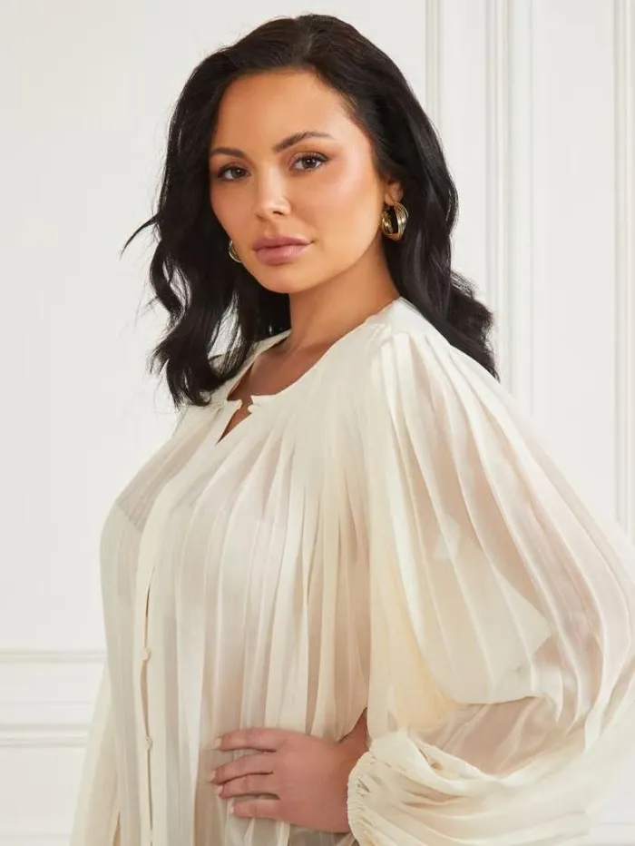 Marciano Georgia Pleated Blouse Sandy Shore Women Tops And Sweaters Marciano Georgia Pleated Blouse Sandy Shore Women Tops And Sweaters