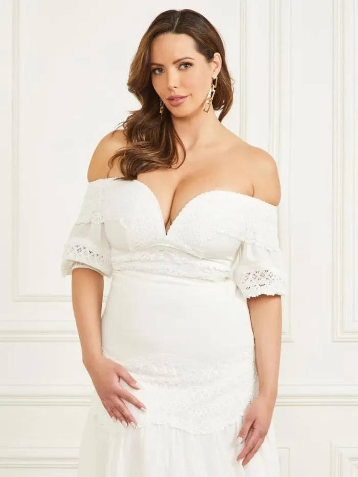 Marciano Lou Lou OfftheShoulder Top Pale Pearl Women Tops And Sweaters