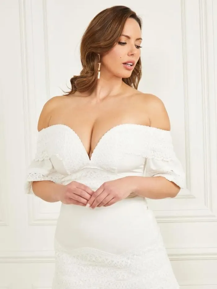 Marciano Lou Lou OfftheShoulder Top Pale Pearl Women Tops And Sweaters Marciano Lou Lou OfftheShoulder Top Pale Pearl Women Tops And Sweaters