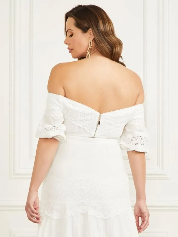 Marciano Lou Lou OfftheShoulder Top Pale Pearl Women Tops And Sweaters Marciano Lou Lou OfftheShoulder Top Pale Pearl Women Tops And Sweaters