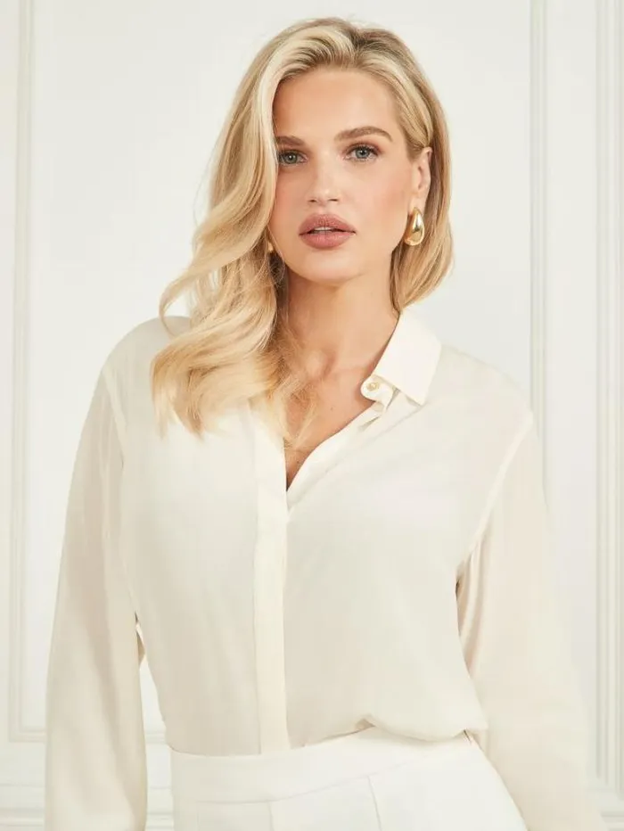 Marciano New Silk Icon Blouse Pale Pearl Women Tops And Sweaters