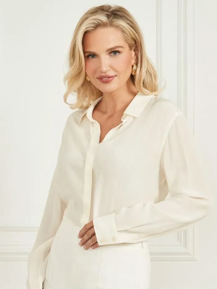 Marciano New Silk Icon Blouse Pale Pearl Women Tops And Sweaters Marciano New Silk Icon Blouse Pale Pearl Women Tops And Sweaters