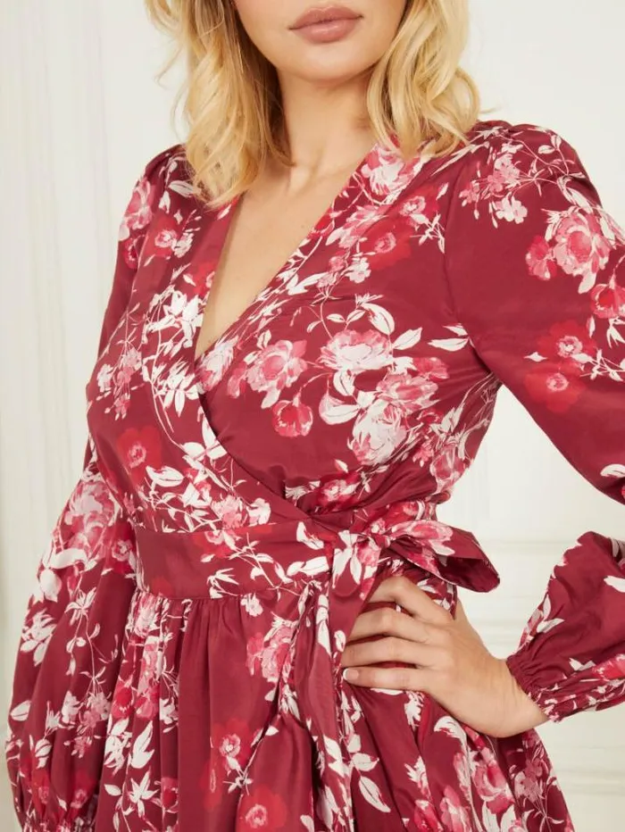 Marciano Petal Pose Wrap Dress Petal Pose Dark Jam Red Women Dresses Marciano Petal Pose Wrap Dress Petal Pose Dark Jam Red Women Dresses