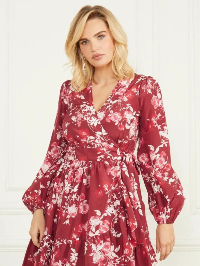 Marciano Petal Pose Wrap Dress Petal Pose Dark Jam Red Women Dresses Marciano Petal Pose Wrap Dress Petal Pose Dark Jam Red Women Dresses