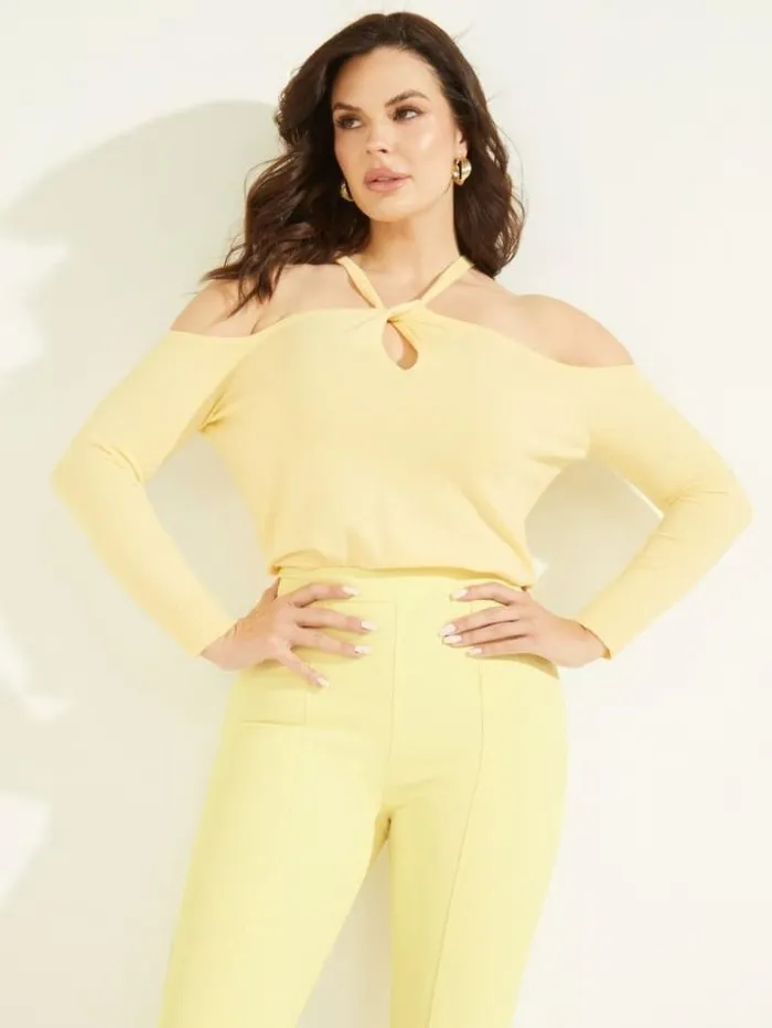 Marciano Priya ColdShoulder Sweater Top Cornsilk Women Tops And Sweaters