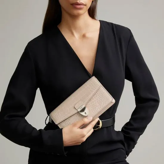 Mayfair Clutch 2 Soft Taupe Patent Croc Women Aspinal Of London Mayfair