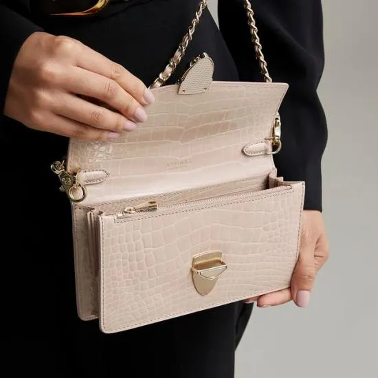 Mayfair Clutch 2 Soft Taupe Patent Croc Women Aspinal Of London Mayfair