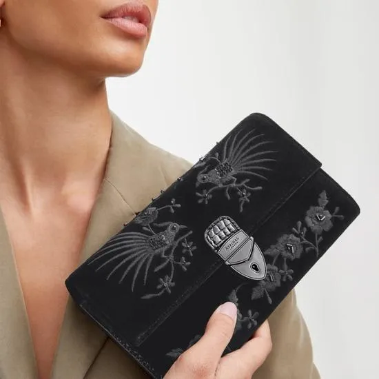 Mayfair Clutch Beaded Birds Hand Embroidery On Velvet Women Aspinal Of London Mayfair