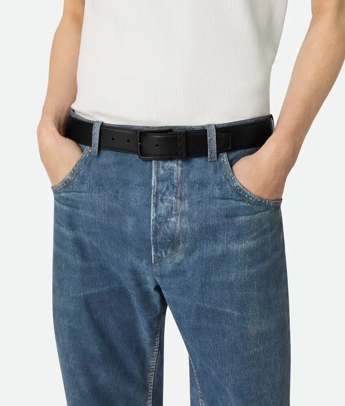 Men Bottega Veneta Belts Intreccio LoopBelt Black