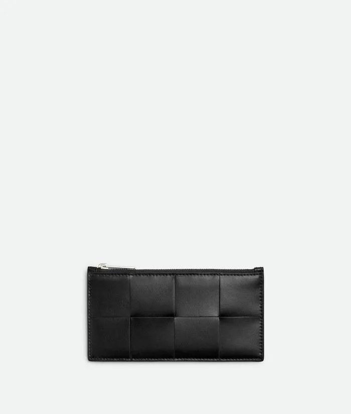 Men Bottega Veneta Card Cases Cassette Long Zippered Card Case Blackparakeet
