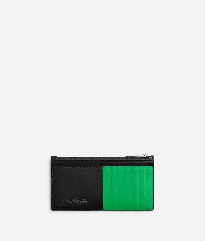 Men Bottega Veneta Card Cases Cassette Long Zippered Card Case Blackparakeet