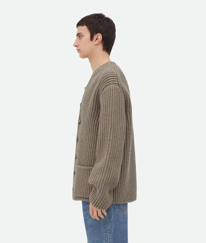 Men Bottega Veneta Knitwear Wool And Cashmere English Rib Cardigan Sand Melange