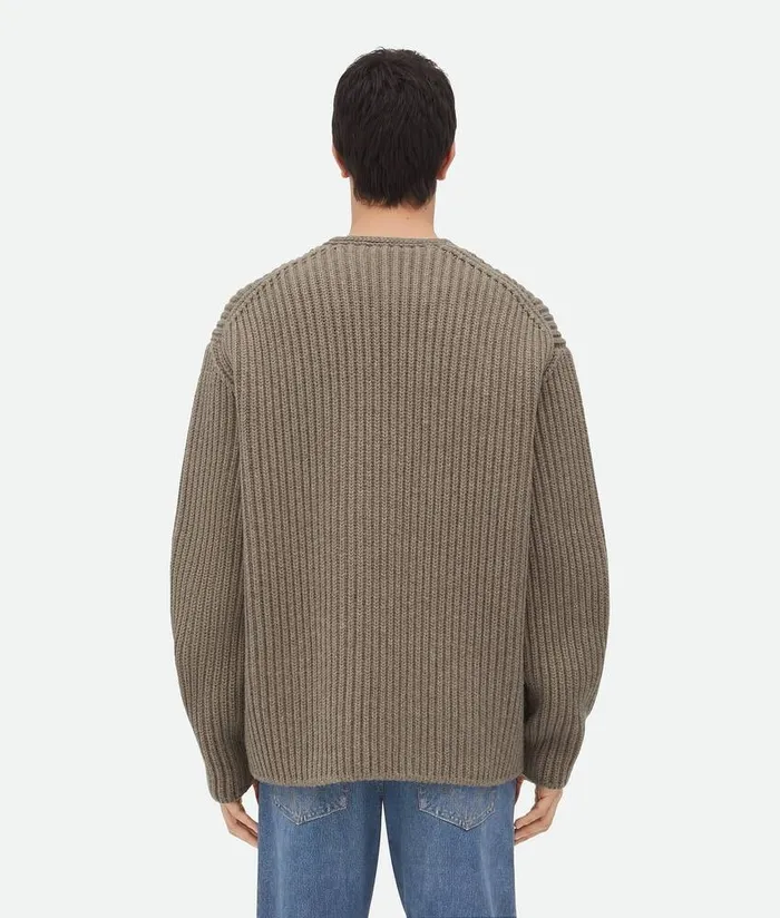 Men Bottega Veneta Knitwear Wool And Cashmere English Rib Cardigan Sand Melange