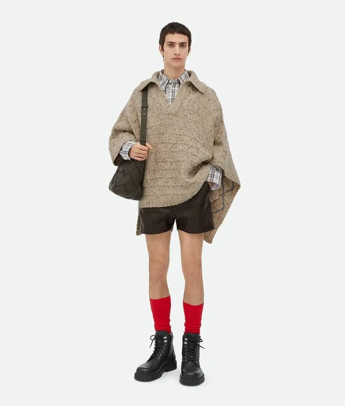 Men Bottega Veneta Knitwear Wool Diamond Poncho Dovegrey Melange