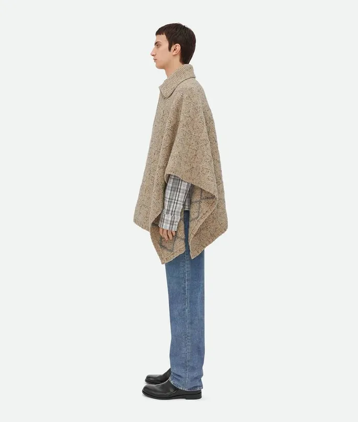 Men Bottega Veneta Knitwear Wool Diamond Poncho Dovegrey Melange