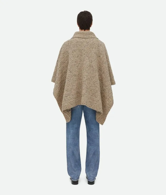 Men Bottega Veneta Knitwear Wool Diamond Poncho Dovegrey Melange