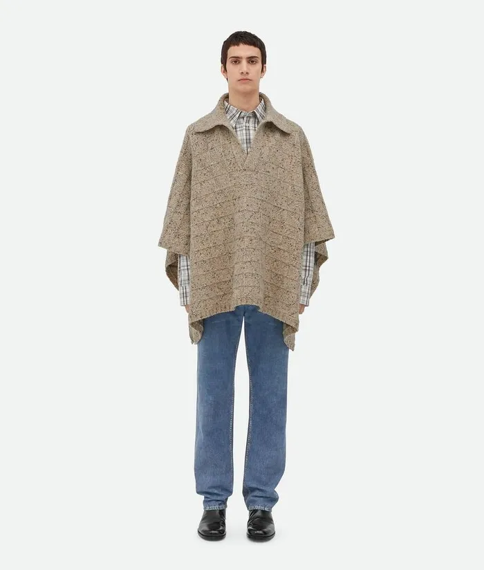 Men Bottega Veneta Knitwear Wool Diamond Poncho Dovegrey Melange