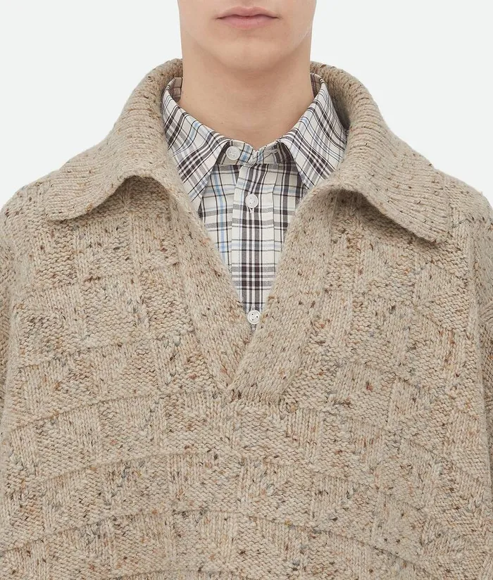 Men Bottega Veneta Knitwear Wool Diamond Poncho Dovegrey Melange