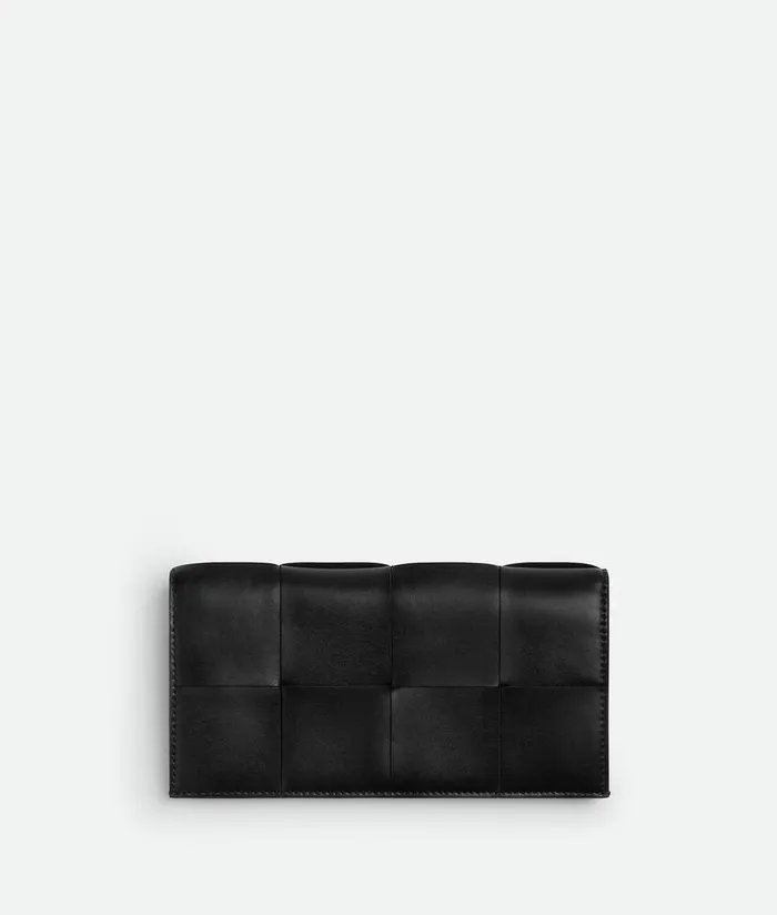 Men Bottega Veneta Long Wallets Cassette Long Wallet With Coin Purse Blackparakeet