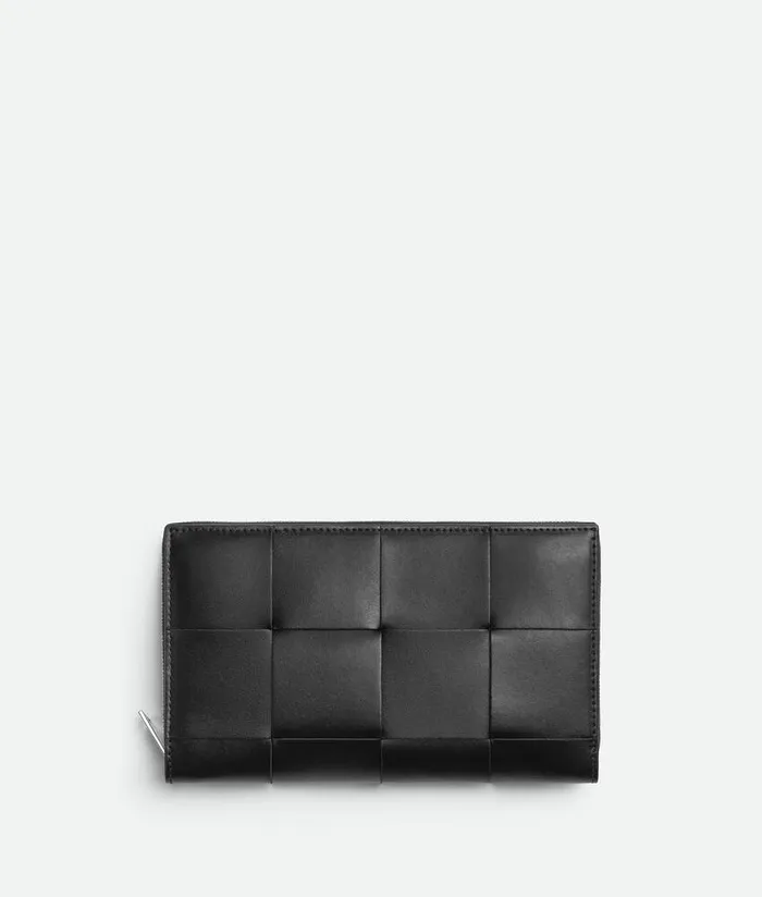 Men Bottega Veneta Long Wallets Cassette Zip Around Wallet Black Parakeet