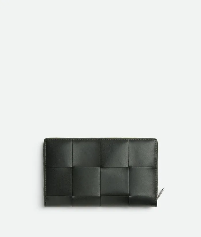 Men Bottega Veneta Long Wallets Cassette Zip Around Wallet Dark Greenagate Grey