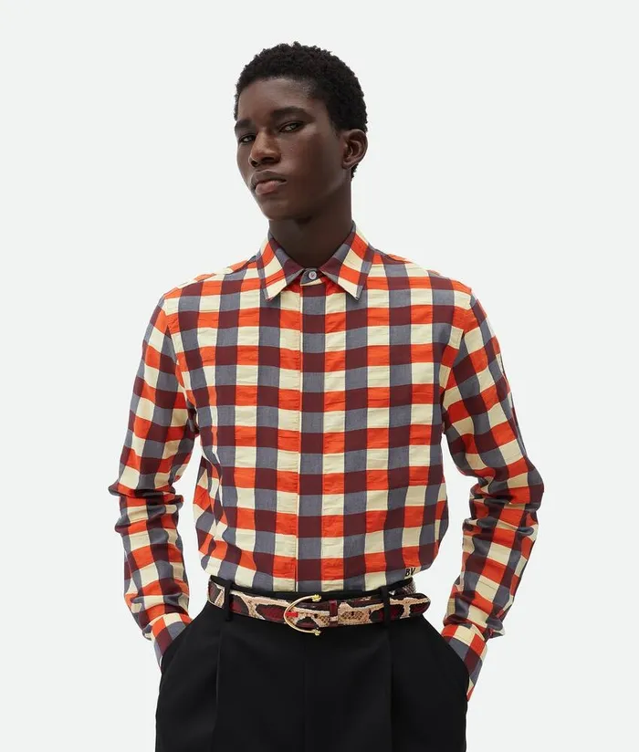 Men Bottega Veneta Shirts Gingham Cotton Shirt Bananatulipwave