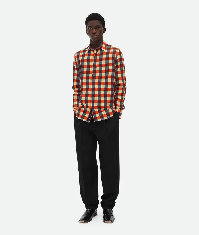 Men Bottega Veneta Shirts Gingham Cotton Shirt Bananatulipwave