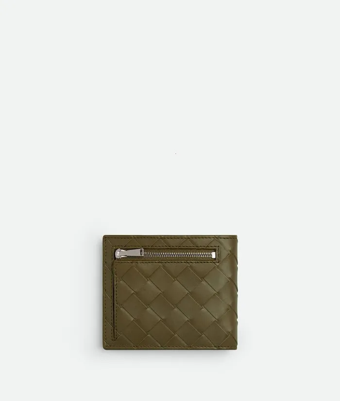 Men Bottega Veneta Small Wallets Intrecciato BiFold Wallet With Exterior Pocket Mud