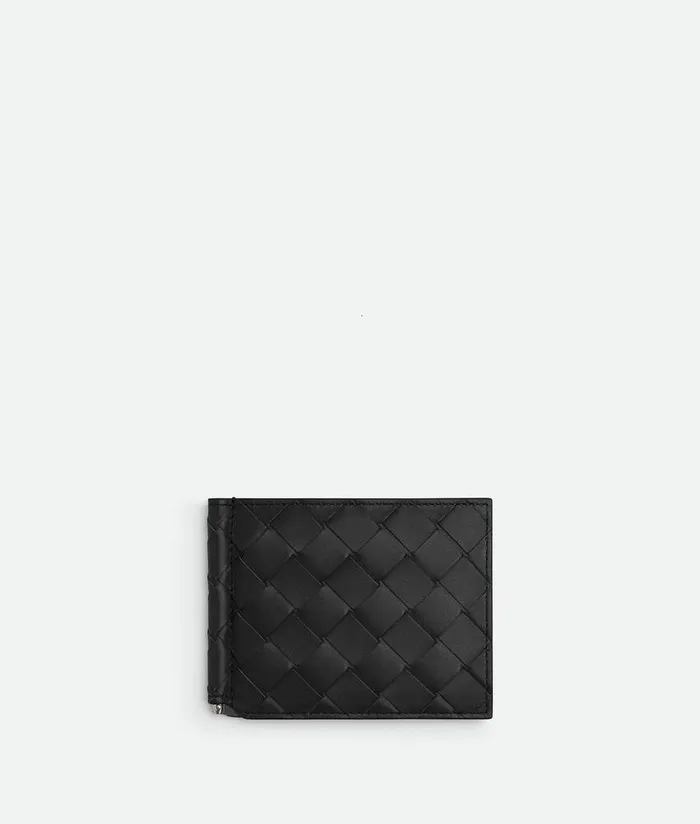 Men Bottega Veneta Small Wallets Intrecciato Bill Clip Wallet Black