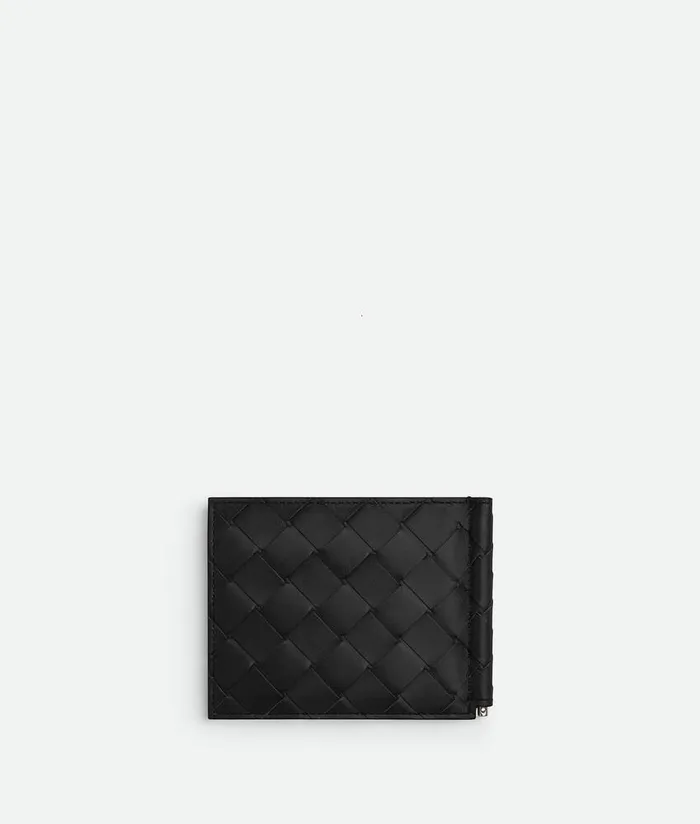 Men Bottega Veneta Small Wallets Intrecciato Bill Clip Wallet Black