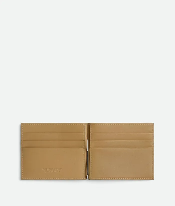 Men Bottega Veneta Small Wallets Intrecciato Bill Clip Wallet Kakidark Praline