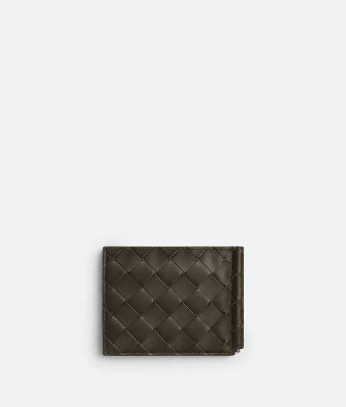 Men Bottega Veneta Small Wallets Intrecciato Bill Clip Wallet Kakidark Praline