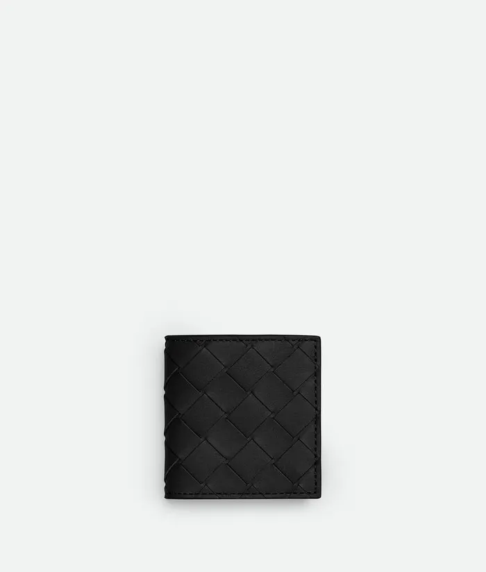 Men Bottega Veneta Small Wallets Intrecciato Folded Coin Purse Nero