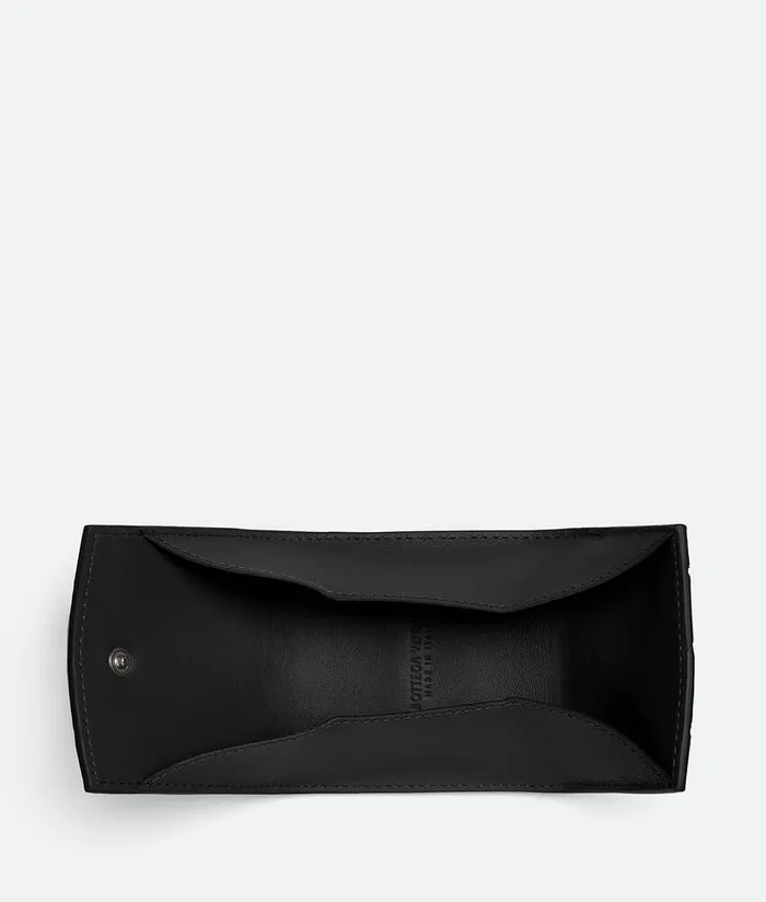 Men Bottega Veneta Small Wallets Intrecciato Folded Coin Purse Nero
